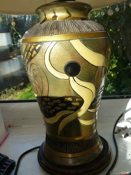 Photo of free Large/tall table/bedside lamp. Brown multi with cream shade (Kempsey WR5) #2