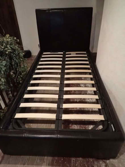 Photo of free Single Bed, brown 'leather look' (Newbiggin on Lune CA17) #1