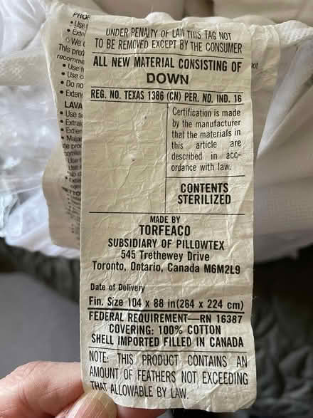 Photo of free King Size Down Comforter (Laytonsville) #2