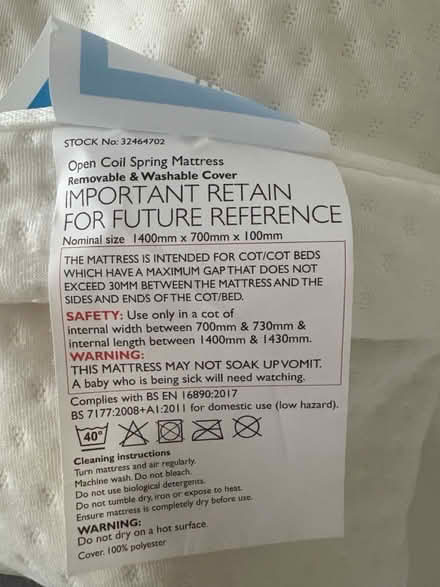 Photo of free Cotbed mattress (Bromley North BR1) #1