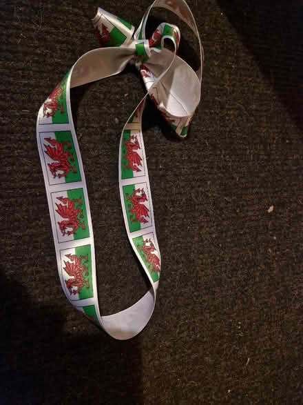 Photo of free Wide welsh dragon parcel (?) ribbon (Wigmore HR6) #1