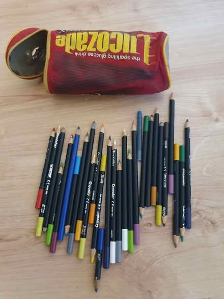 Photo of free Crayons in a Lucozade pencil case (Adel LS16) #1
