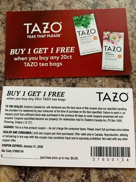 Photo of free 2 BOGO Free Tazo Tea Bags 20 bag pk (South Brampton) #1