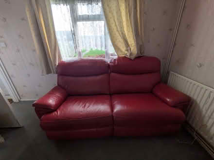 Photo of free Red leather 3 seat settee and armchair (Potters Bar EN6) #2