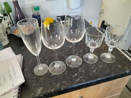Photo of free Wine glasses and (champagne?) (Stisted CM77) #1