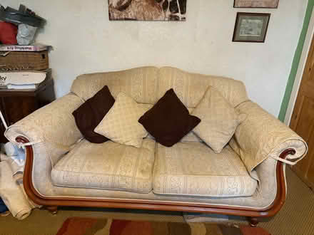 Photo of free Cream upholstered sofa (Boothstown M28) #1