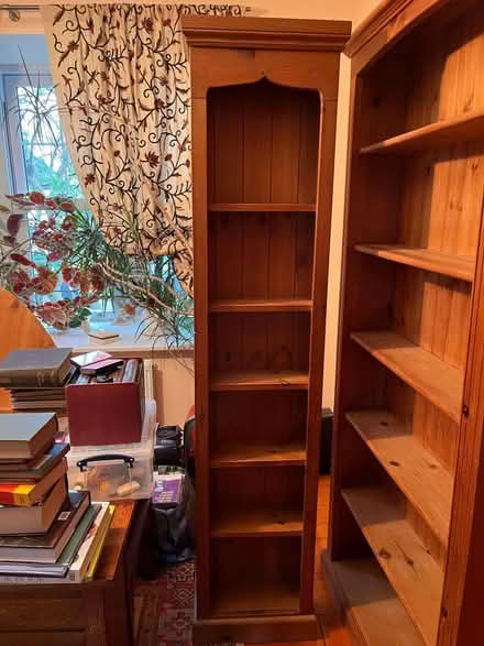 Photo of free Narrow solid pine bookshelf (Roehampton SW15) #1