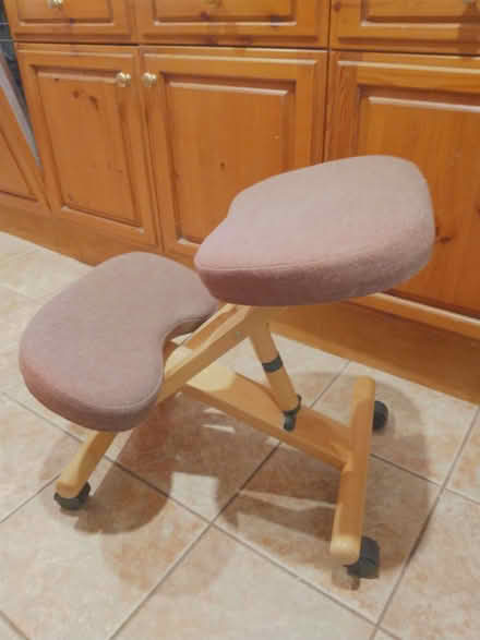 Photo of free Kneeling chair, pale wood with fawn upholstery (Woodheys Parks M33) #2