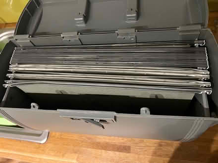 Photo of free Portable filing box, grey plastic with extendable front opening and some hanging files. (Jersey Farm AL4) #2