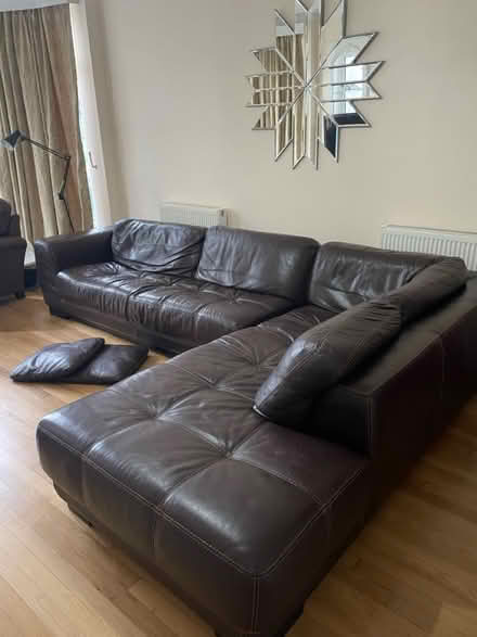 Photo of free Large Brown Leather Corner Sofa (Twickenham TW1) #1