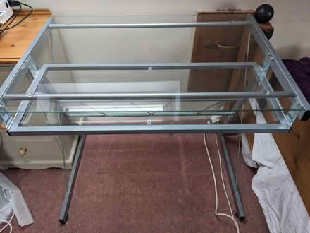 Photo of free Metal and Glass Computer Desk Table – W 89cm, H 76cm, D 62cm (Stainton CA11) #1