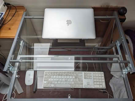 Photo of free Metal and Glass Computer Desk Table – W 89cm, H 76cm, D 62cm (Stainton CA11) #2