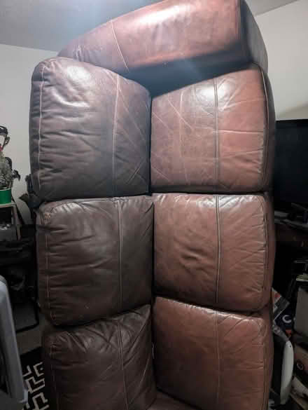 Photo of free Three seat brown leather sofa (BA1) #2