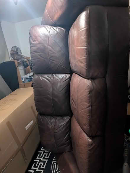 Photo of free Three seat brown leather sofa (BA1) #1