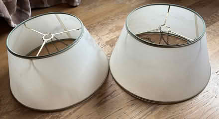 Photo of free 2 * John Lewis lampshades - cream with green trim (Great Linford MK14) #1
