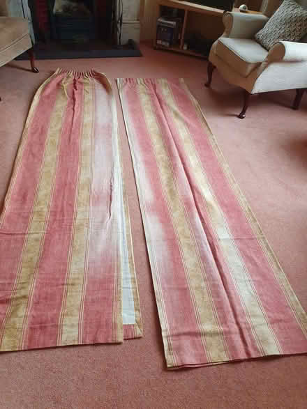 Photo of free Reddish gold/Yellow striped curtains with tie backs (Cheltenham GL53) #1