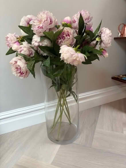 Photo of free Large artificial peonies in a glass vase (Roehampton SW15) #1