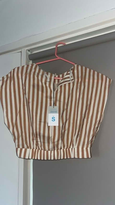 Photo of free Brown and white striped blouse (Coulsdon town station) #1