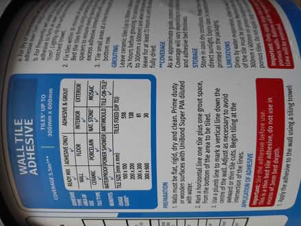 Photo of free Wall tile adhesive, opened (Smiths Estate OX28) #4