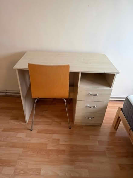 Photo of free Desk and chair wooden with 3 drawers (Battersea SW11) #1