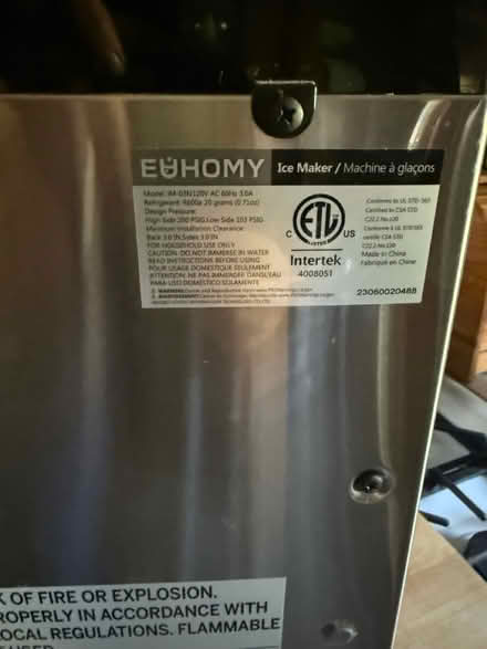 Photo of free Euhomy ice machine - not working (Campbell) #4