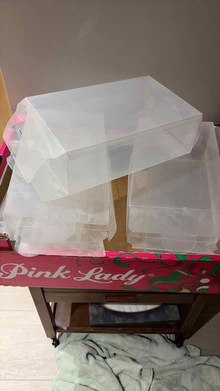 Photo of free Plastic shoe boxes x 5 (Chiswell Green) #1