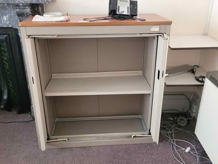 Photo of free Steel two door cabinet with wood top. (Penrith CA11) #1