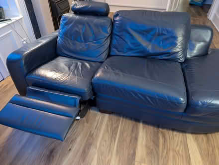 Photo of free Navy leather sofa with recliner (Gourock PA19) #1