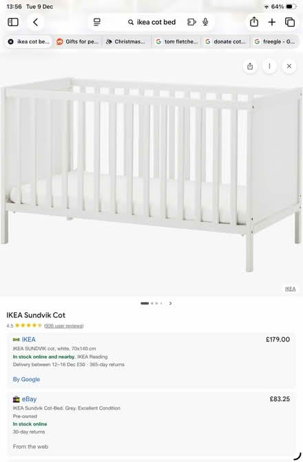 Photo of free Ikea Children's Cot Bed (Sundvik) + Mattress with fire label (Little Heath RG31) #1