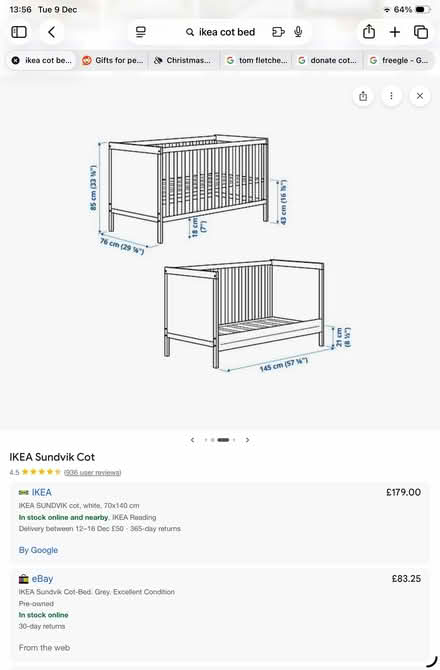 Photo of free Ikea Children's Cot Bed (Sundvik) + Mattress with fire label (Little Heath RG31) #3