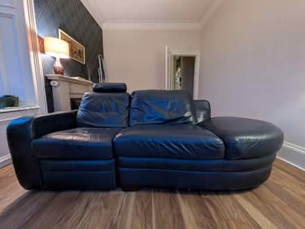 Photo of free Navy leather sofa with recliner (Gourock PA19) #2