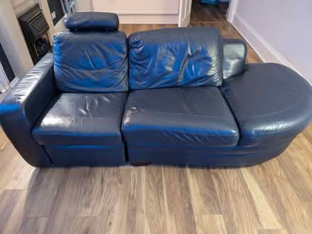 Photo of free Navy leather sofa with recliner (Gourock PA19) #3