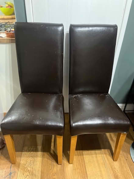 Photo of free 2 dining chairs-oak & faux leather (East Kilbride, G75) #1