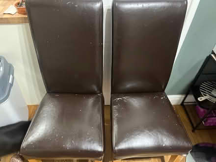 Photo of free 2 dining chairs-oak & faux leather (East Kilbride, G75) #2
