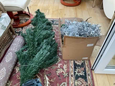 Photo of free 4 ft Christmas tree and a box full decorations and tinsel (Stone Cross BN23) #1