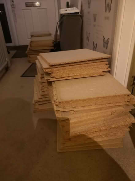 Photo of free 80x Wood Chipboard offcuts, tongue-and-groove, 30x35cm (Woodley RG5) #2