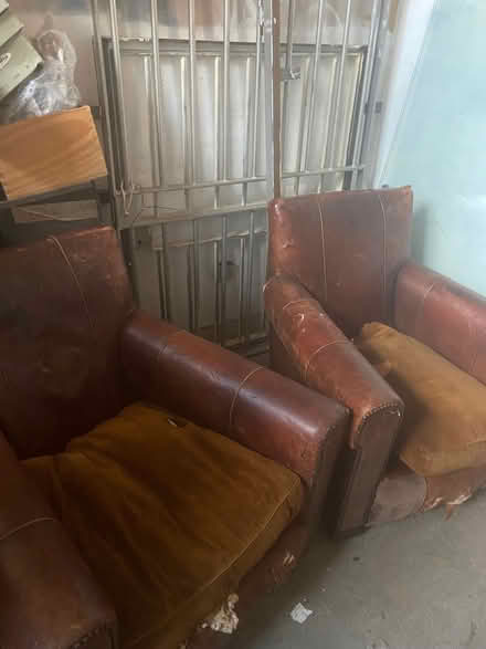 Photo of free Pair vintage leather chairs Need renovation (Carpenter's Estate E15) #1