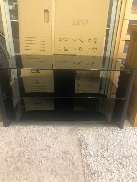 Photo of free Black wood and glass tv stand (Wrexham) #3