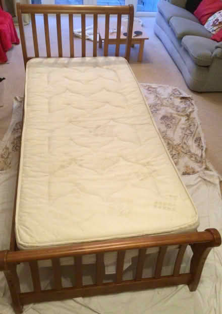 Photo of free Solid Oak single bed and mattress (Townsend AL3) #1