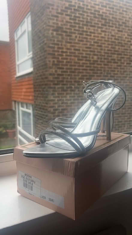 Photo of free Silver heels size 5 (Coulsdon town station) #2