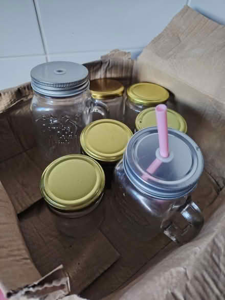 Photo of free 5 small glass jars & 2 glass mugs (PA2) #1