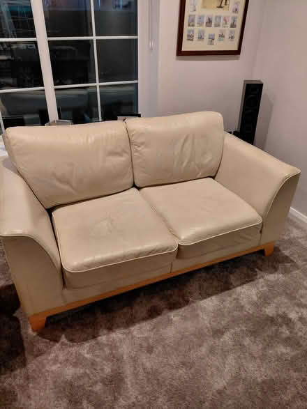 Photo of free 2 seat sofa and single chair in white leather (Monkseaton NE25) #1