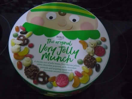 Photo of free Empty M&S jelly munch tin. Embossed lid. 21cm x 6cm (Kempsey WR5) #1
