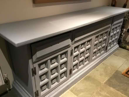 Photo of free Heavy oak sideboard recently prime painted in light grey (Glenridding CA11) #1