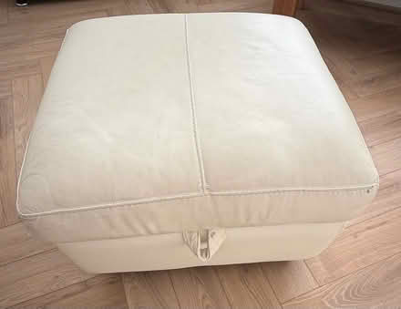 Photo of free White leather 3 seater sofa & footstool (Brecon LD3) #1