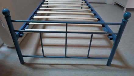 Photo of free Single bed, blue metal frame with ecocool memory foam mattress (Havant PO9) #2