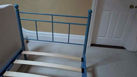 Photo of free Single bed, blue metal frame with ecocool memory foam mattress (Havant PO9) #3