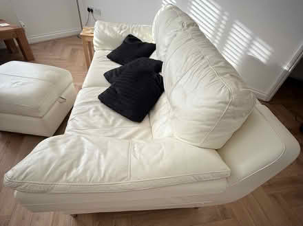 Photo of free White leather 3 seater sofa & footstool (Brecon LD3) #4
