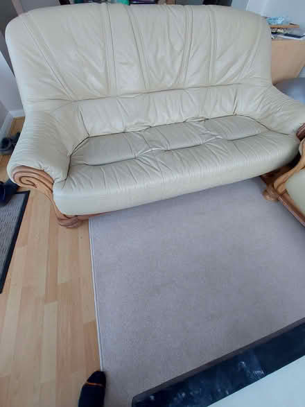 Photo of free 3 seater leather cream sofa. Take away as seen (Overslade CV22) #1