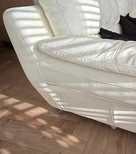 Photo of free White leather 3 seater sofa & footstool (Brecon LD3) #3